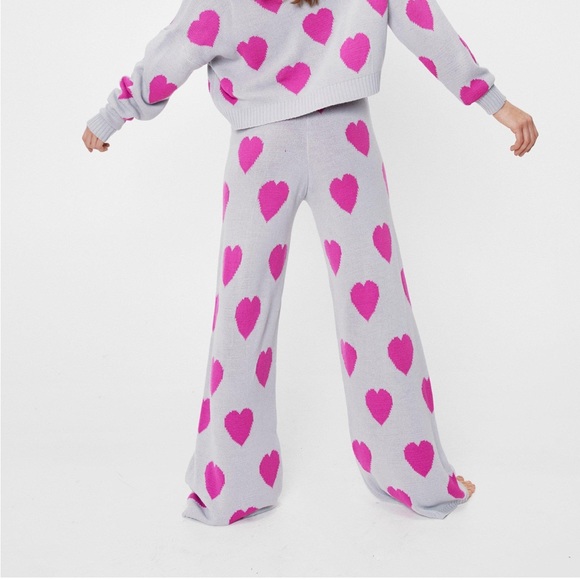 Nasty Gal Pink Heart Knit Sweatpants - Picture 1 of 6